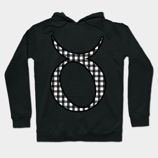 Taurus Zodiac Horoscope Symbol in Black and White Gingham Pattern Hoodie